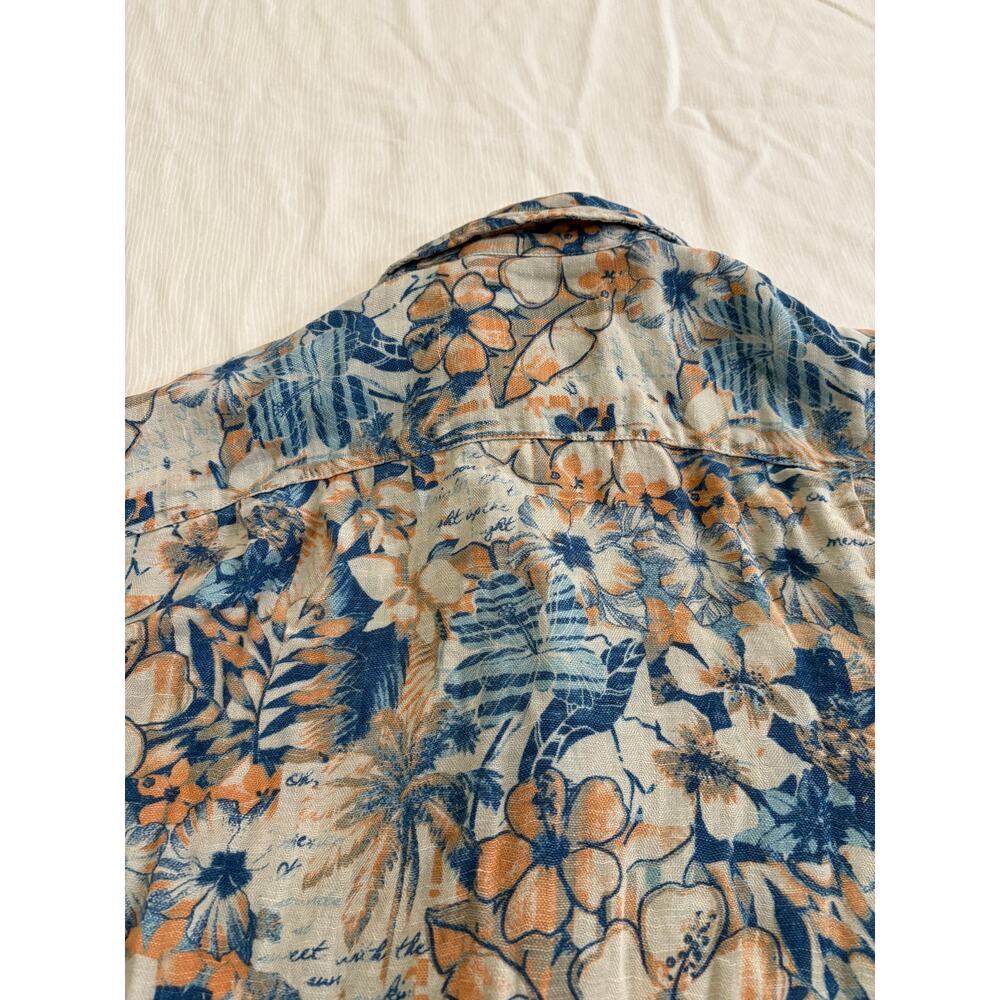 Margaritaville Hawaiian Shirt Silk Linen Blend Floral Mens Large Pink Blue Beach - Picture 12 of 16